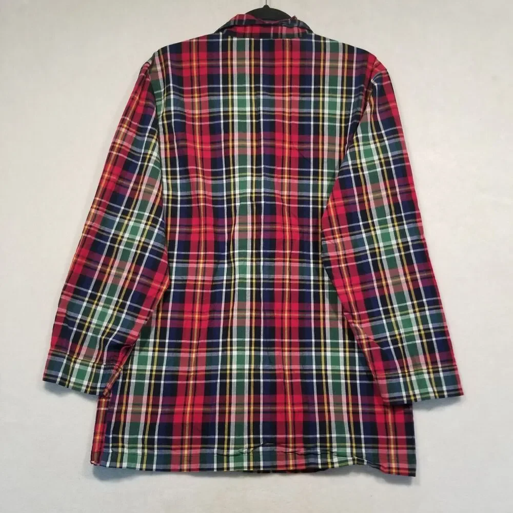 Pendleton Small Pajama Top Plaid Red Tartan Long Line Button Front Classic Sleep